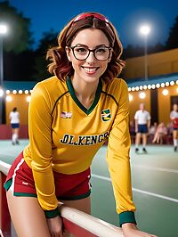 A 34 year old woman with striking features and athletic physique performs in a night time outdoor theater set amidst the beauty of nature